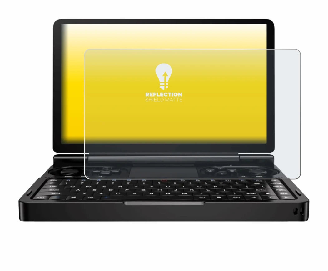 Imagen del dispositivo GPD Win Mini (2024) con una amplia variedad de protectores de pantalla.
