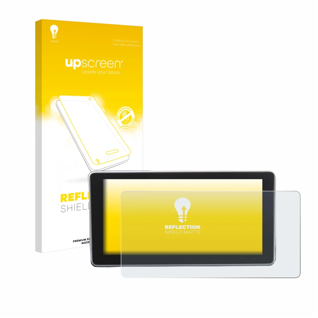 Parte frontal de un envase de producto con el logotipo de la marca upscreen. Al lado se muestra el dispositivo Audi A4 B9 2016