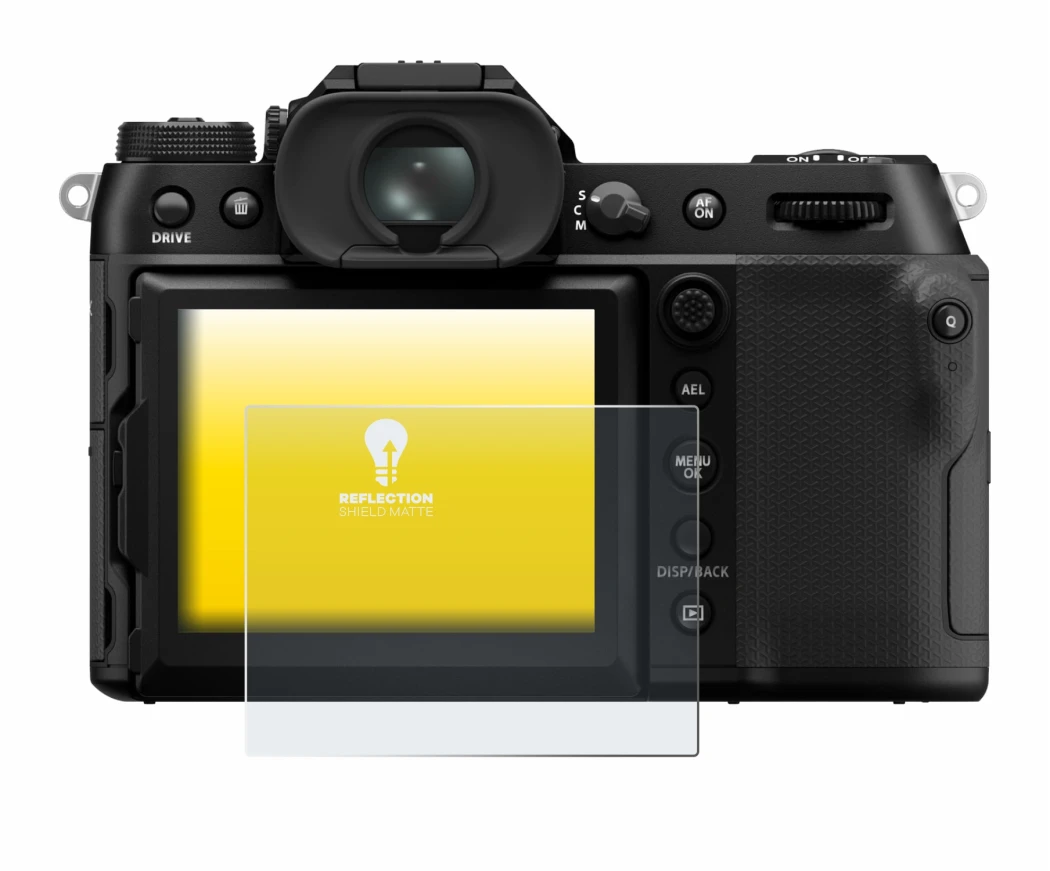 Imagen del dispositivo Fujifilm GFX100S II con una amplia variedad de protectores de pantalla.
