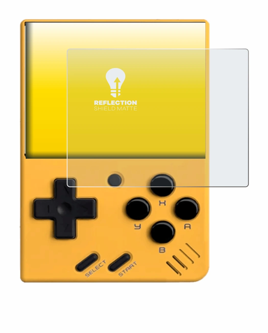 Imagen del dispositivo Miyoo Mini V4 con una amplia variedad de protectores de pantalla.