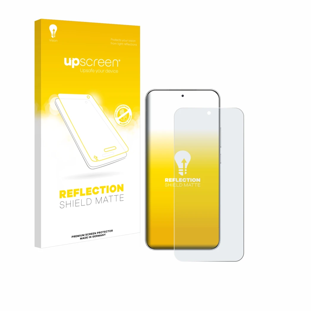 Parte frontal de un envase de producto con el logotipo de la marca upscreen. Al lado se muestra el dispositivo Honor Magic 7 c