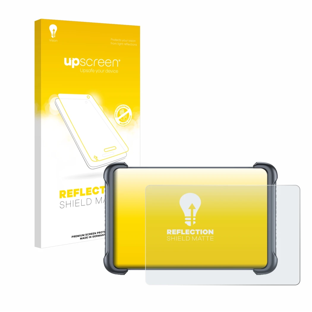 Parte frontal de un envase de producto con el logotipo de la marca upscreen. Al lado se muestra el dispositivo Thinkcar Thinks