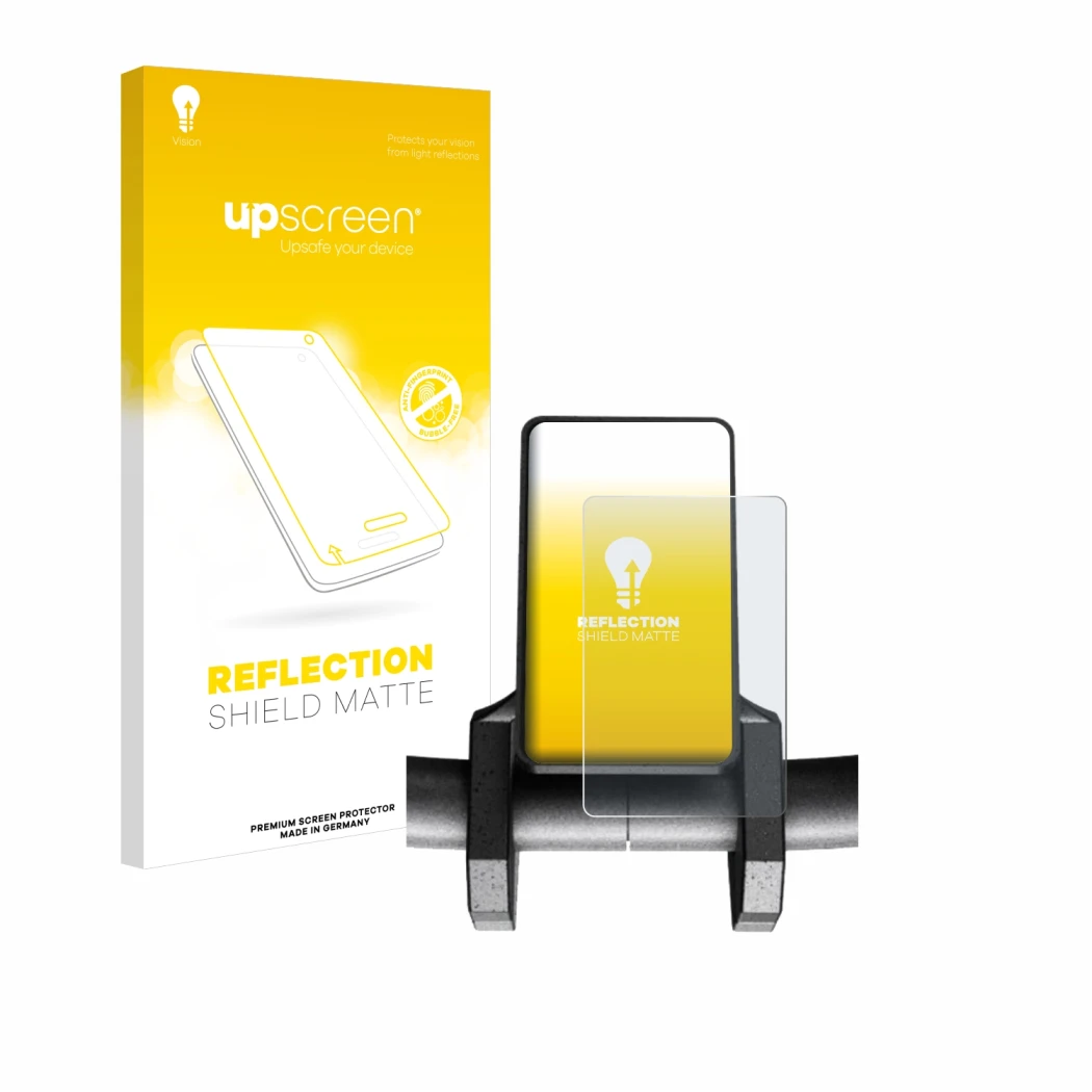 Parte frontal de un envase de producto con el logotipo de la marca upscreen. Al lado se muestra el dispositivo Joyor S10-S V1 