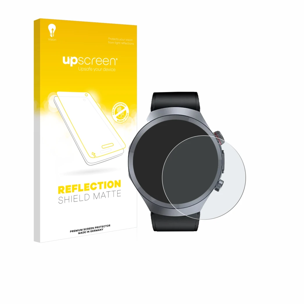 Parte frontal de un envase de producto con el logotipo de la marca upscreen. Al lado se muestra el dispositivo Knauermann Pro