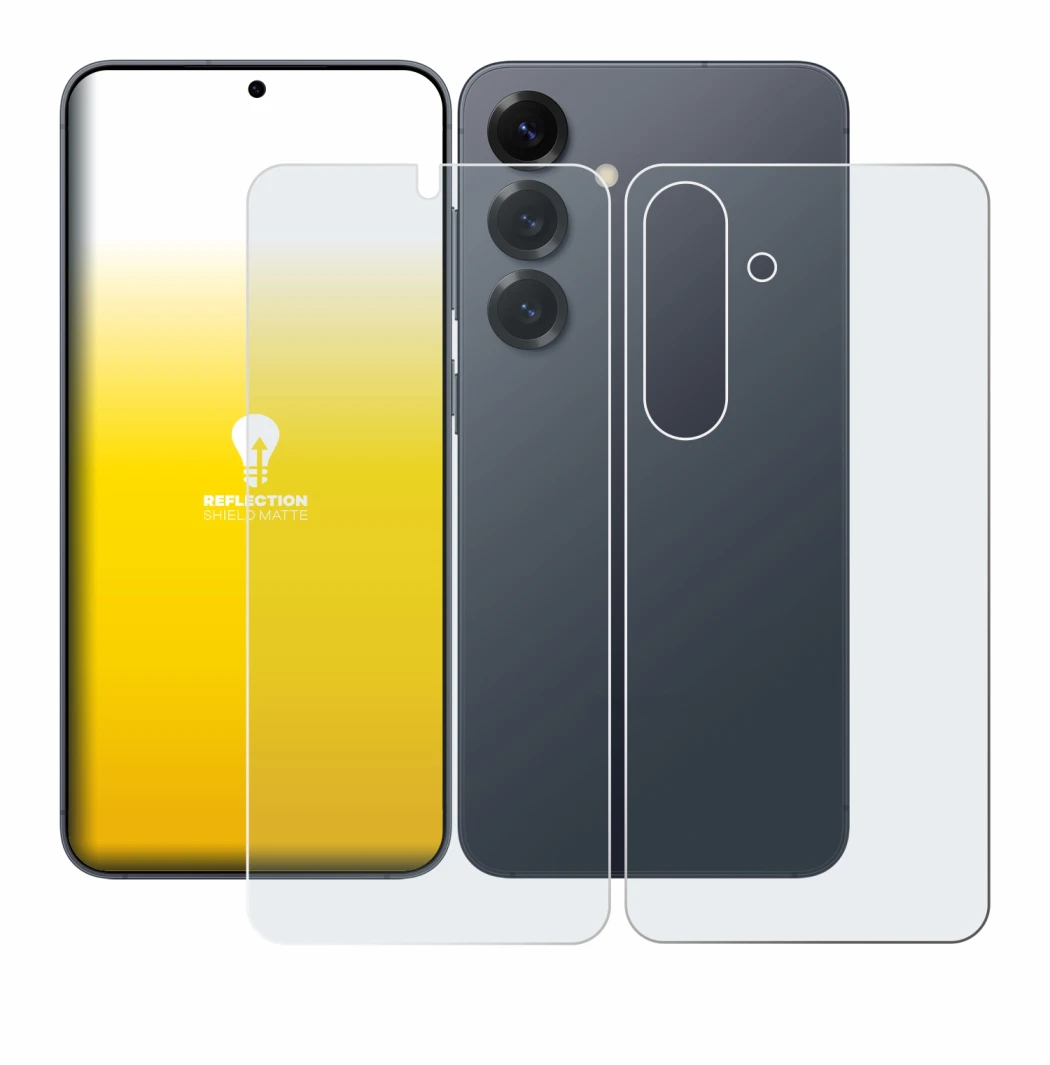 Imagen del dispositivo Samsung Galaxy S25 (Frontal+Trasero) con una amplia variedad de protectores de pantalla.