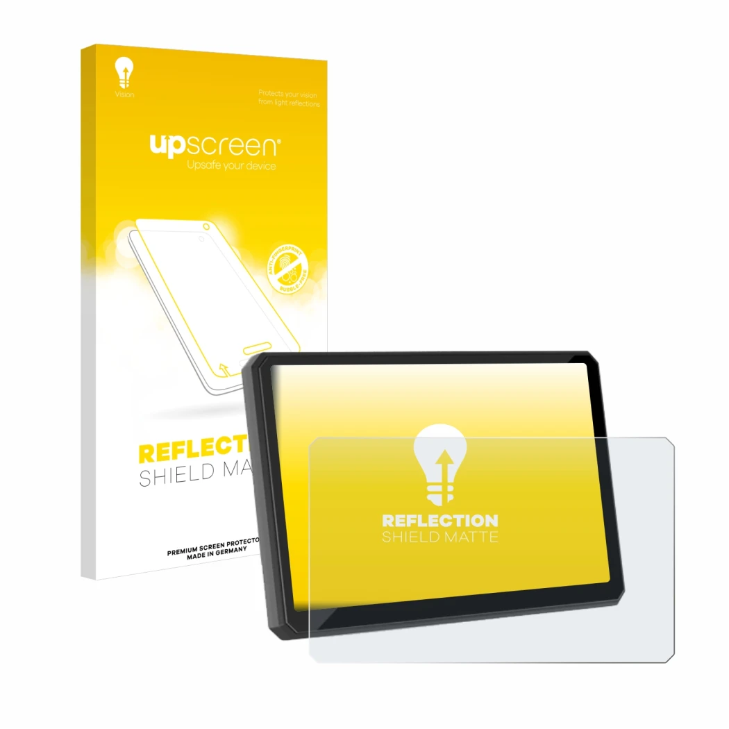 Parte frontal de un envase de producto con el logotipo de la marca upscreen. Al lado se muestra el dispositivo Carpuride W502B