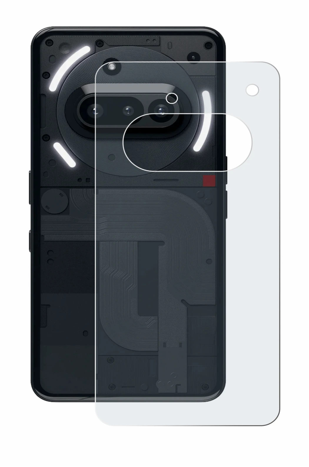 Imagen del dispositivo Nothing Phone (3a) (Trasero) con una amplia variedad de protectores de pantalla.