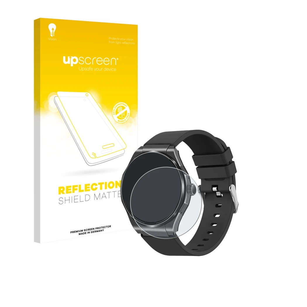Parte frontal de un envase de producto con el logotipo de la marca upscreen. Al lado se muestra el dispositivo Knauermann Pro