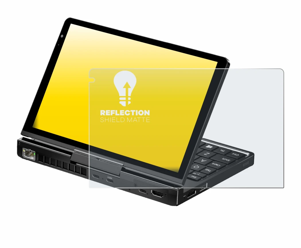Imagen del dispositivo GPD Pocket 4 con una amplia variedad de protectores de pantalla.