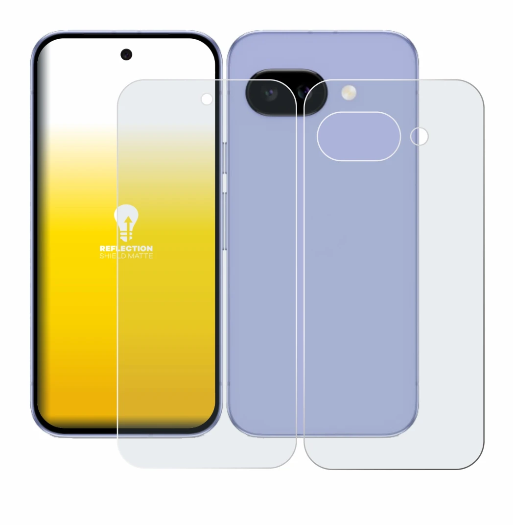 Imagen del dispositivo Google Pixel 9a (Frontal+Trasero) con una amplia variedad de protectores de pantalla.