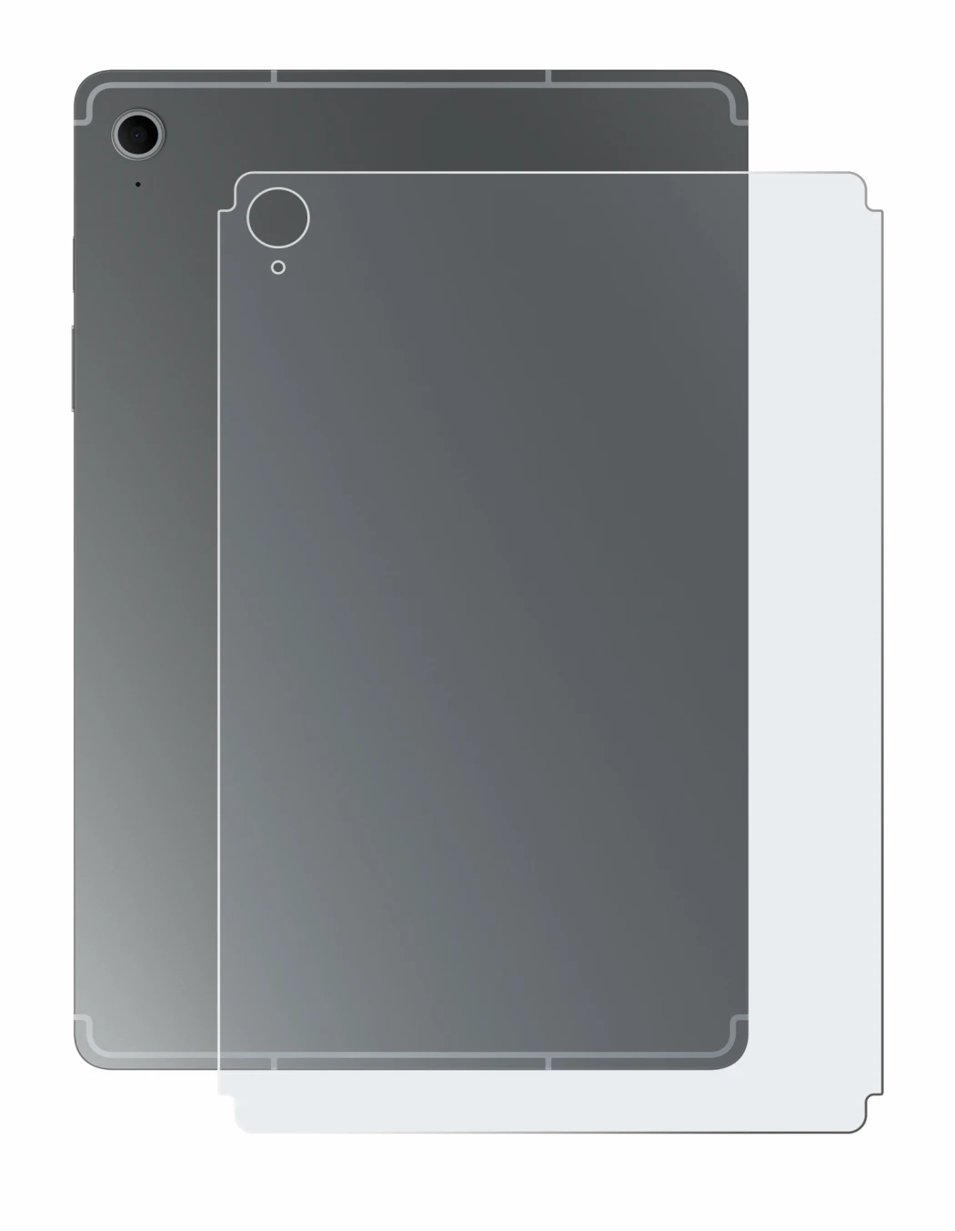 Imagen del dispositivo Samsung Galaxy Tab S10 FE (Trasero) con una amplia variedad de protectores de pantalla.