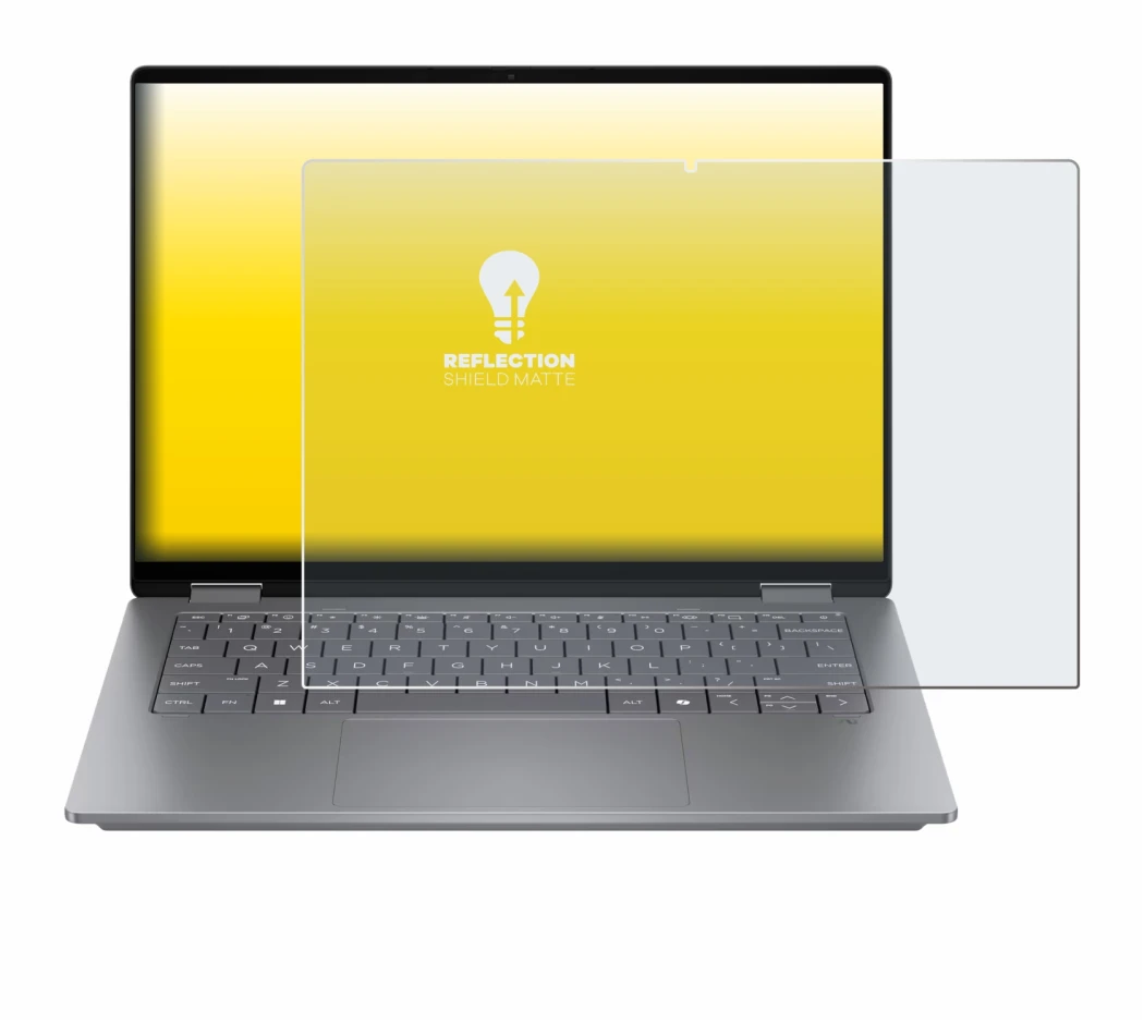 Imagen del dispositivo HP OmniBook X Flip 14 con una amplia variedad de protectores de pantalla.