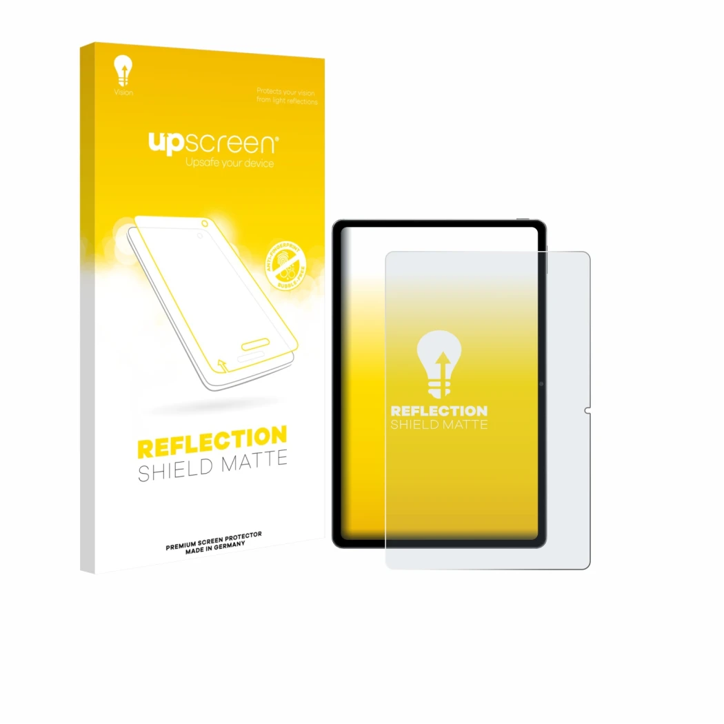 Parte frontal de un envase de producto con el logotipo de la marca upscreen. Al lado se muestra el dispositivo Xiaomi Redmi Pa