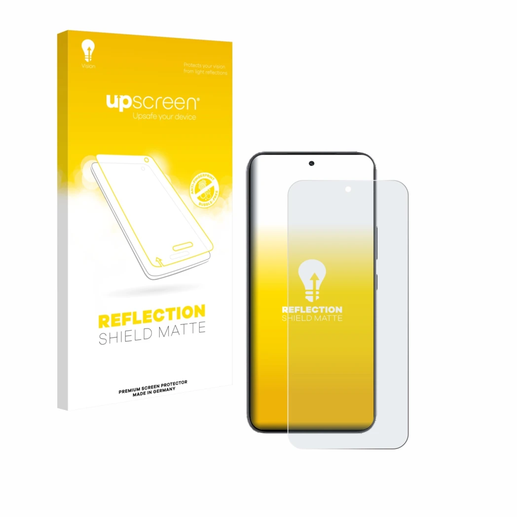 Parte frontal de un envase de producto con el logotipo de la marca upscreen. Al lado se muestra el dispositivo Infinix GT 30 P