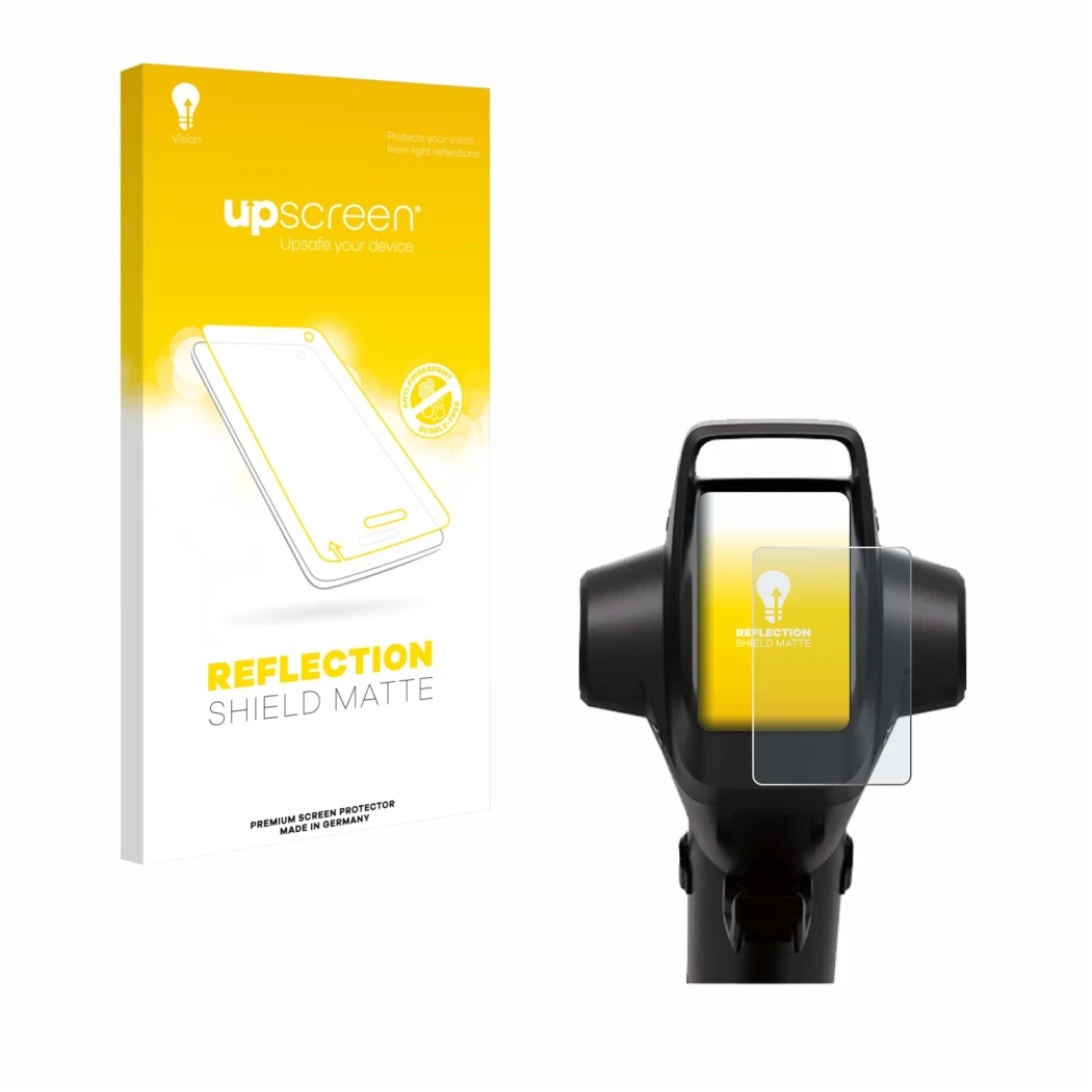 Parte frontal de un envase de producto con el logotipo de la marca upscreen. Al lado se muestra el dispositivo Segway GT3 Pro 