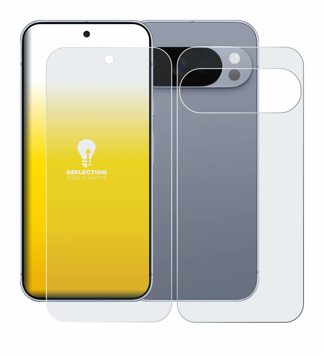 Imagen del dispositivo Google Pixel 10 Pro (Frontal+Trasero) con una amplia variedad de protectores de pantalla.
