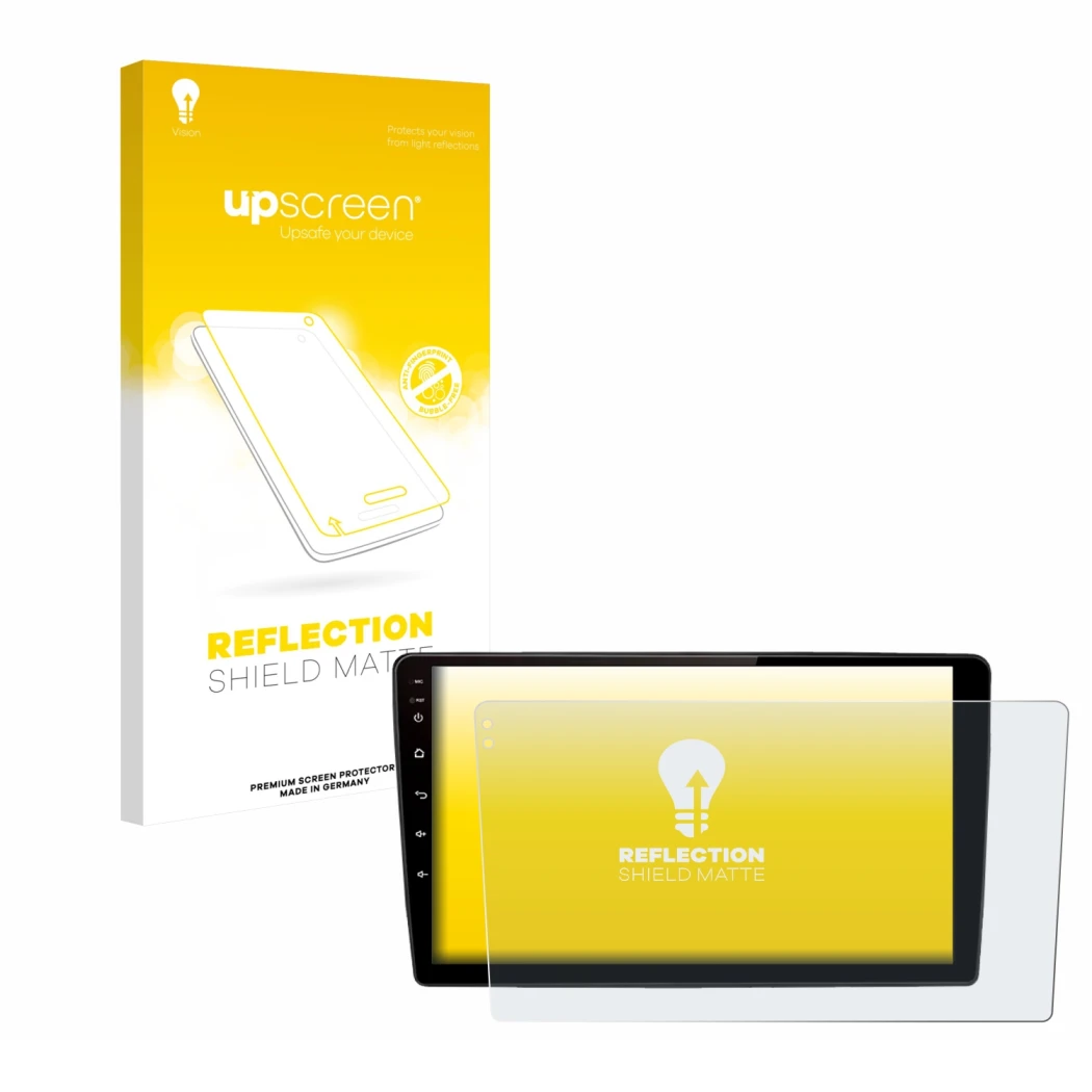 Parte frontal de un envase de producto con el logotipo de la marca upscreen. Al lado se muestra el dispositivo Junsun V2 Plus