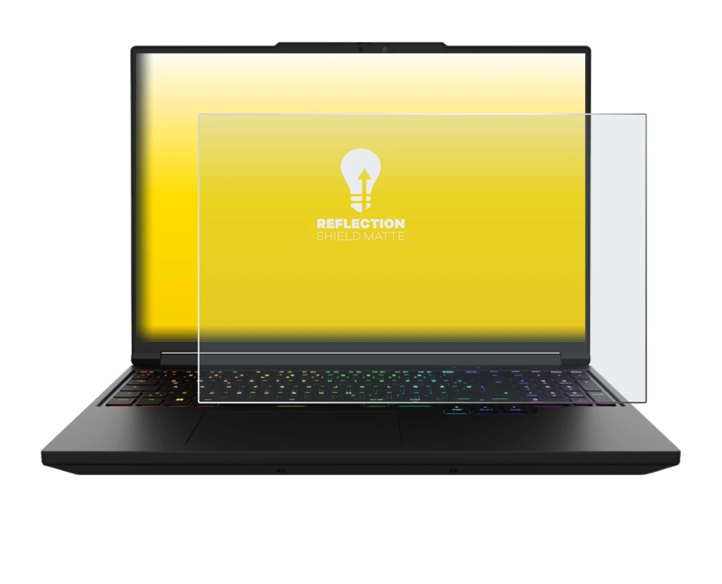Imagen del dispositivo XMG Pro 16 con una amplia variedad de protectores de pantalla.
