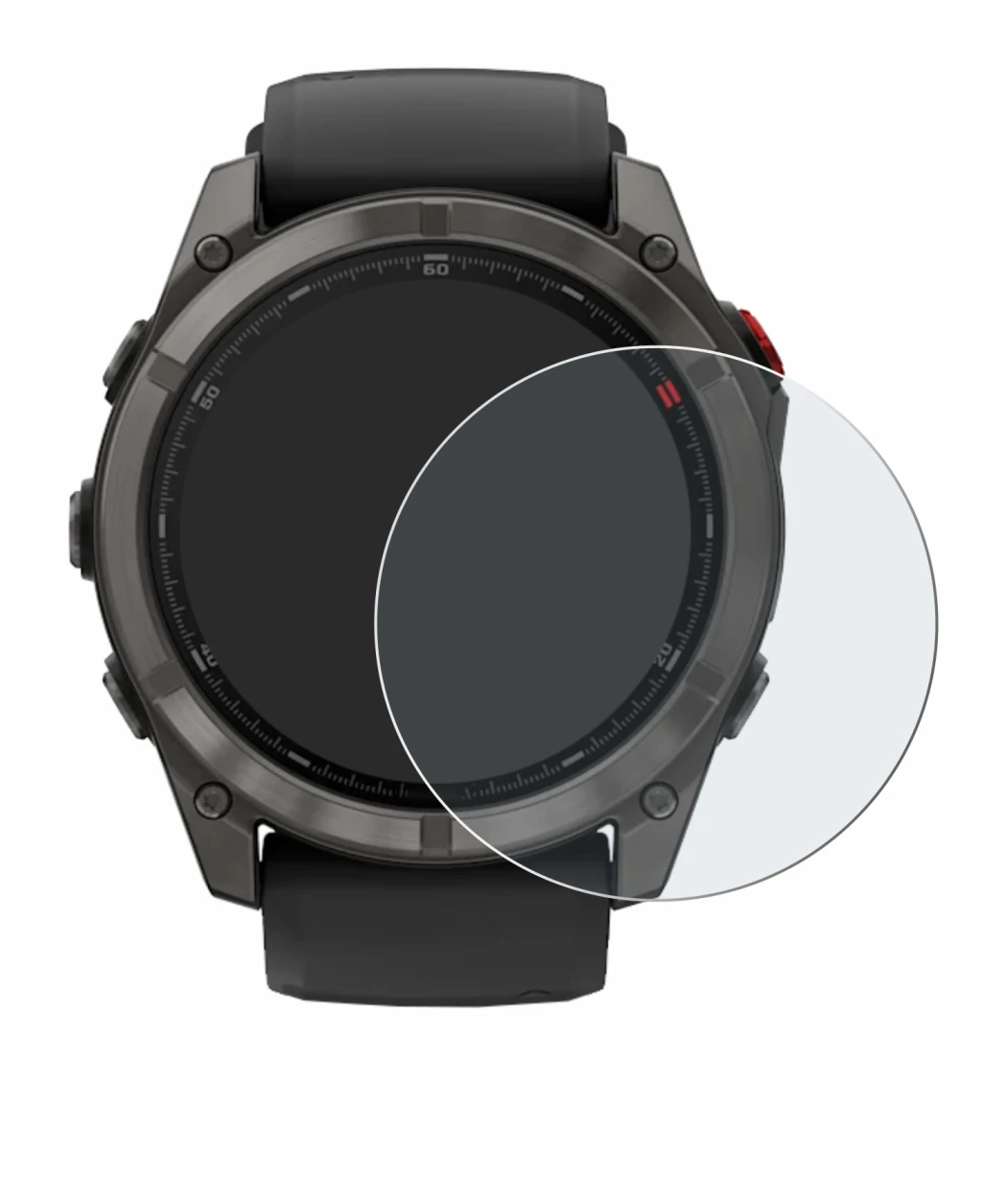 Imagen del dispositivo Garmin Fenix 8 Pro MicroLED (51 mm) con una amplia variedad de protectores de pantalla.