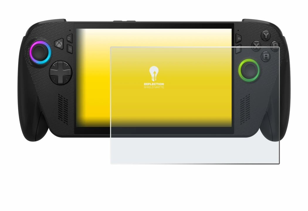 Imagen del dispositivo ASUS ROG Ally X 2025 con una amplia variedad de protectores de pantalla.