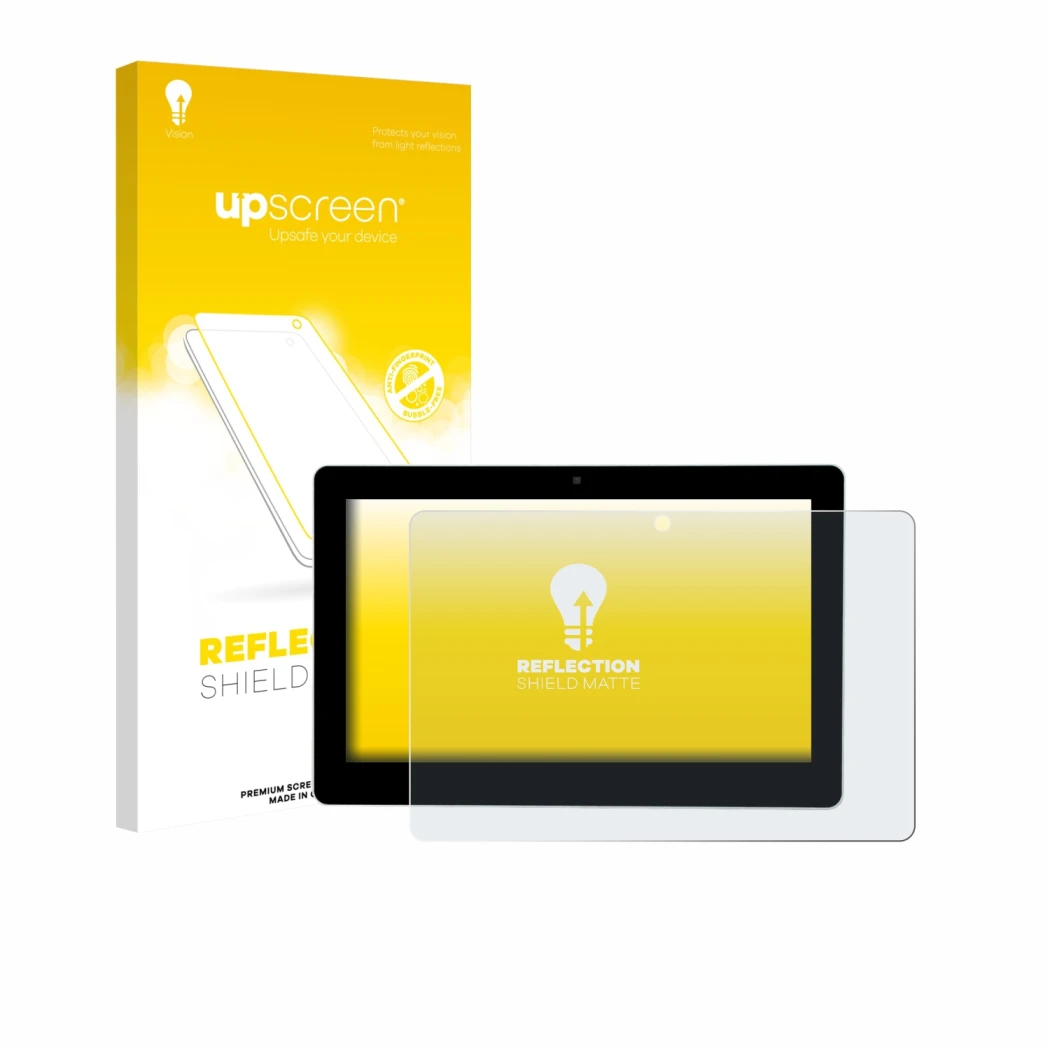 Parte frontal de un envase de producto con el logotipo de la marca upscreen. Al lado se muestra el dispositivo Victron Energy