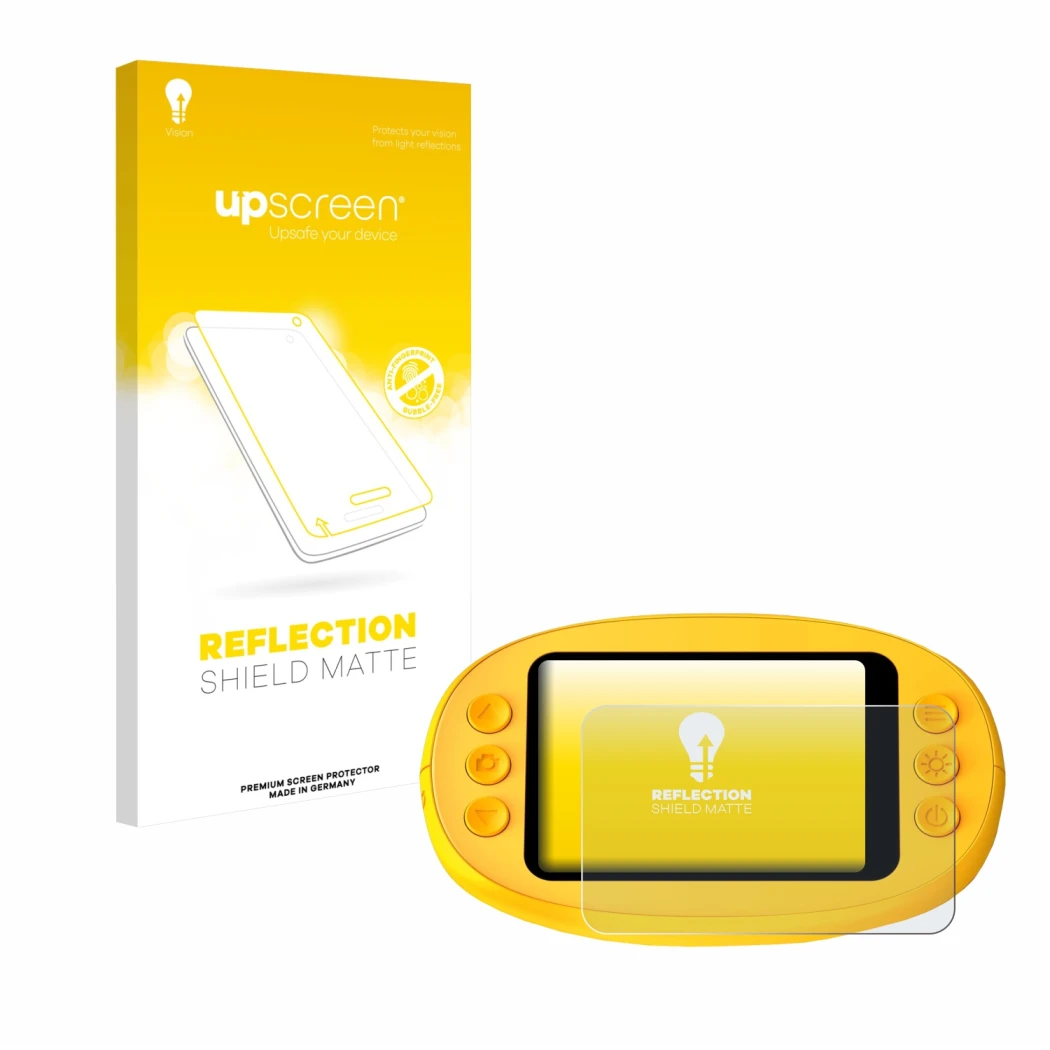 Parte frontal de un envase de producto con el logotipo de la marca upscreen. Al lado se muestra el dispositivo Ashfly inskam 3
