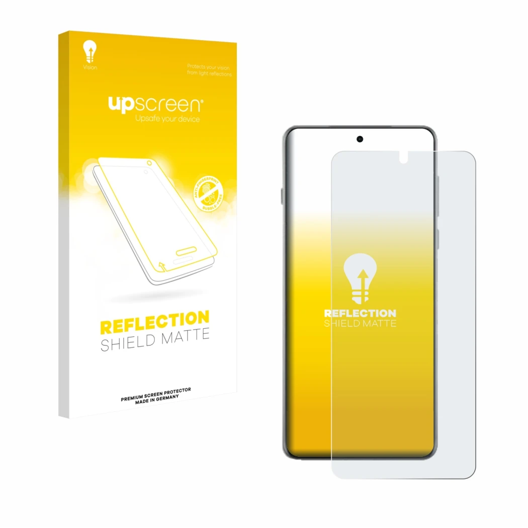 Parte frontal de un envase de producto con el logotipo de la marca upscreen. Al lado se muestra el dispositivo Oppo Find X8 Ul