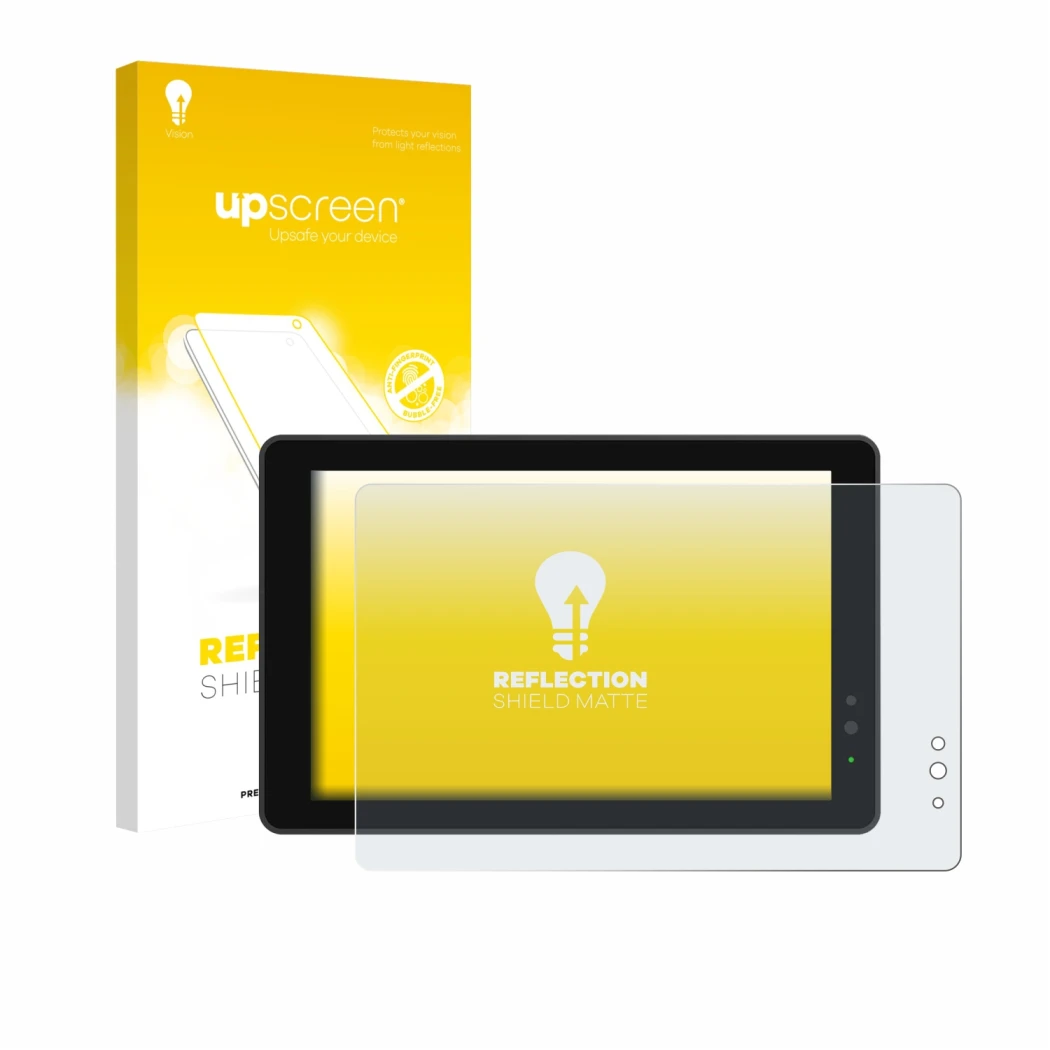 Parte frontal de un envase de producto con el logotipo de la marca upscreen. Al lado se muestra el dispositivo Lilliput 719/T 