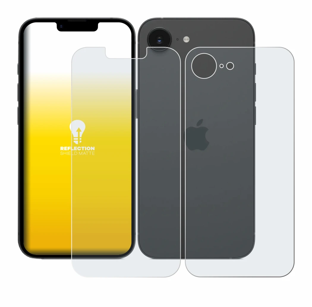 Imagen del dispositivo Apple iPhone 17e (Frontal+Trasero) con una amplia variedad de protectores de pantalla.