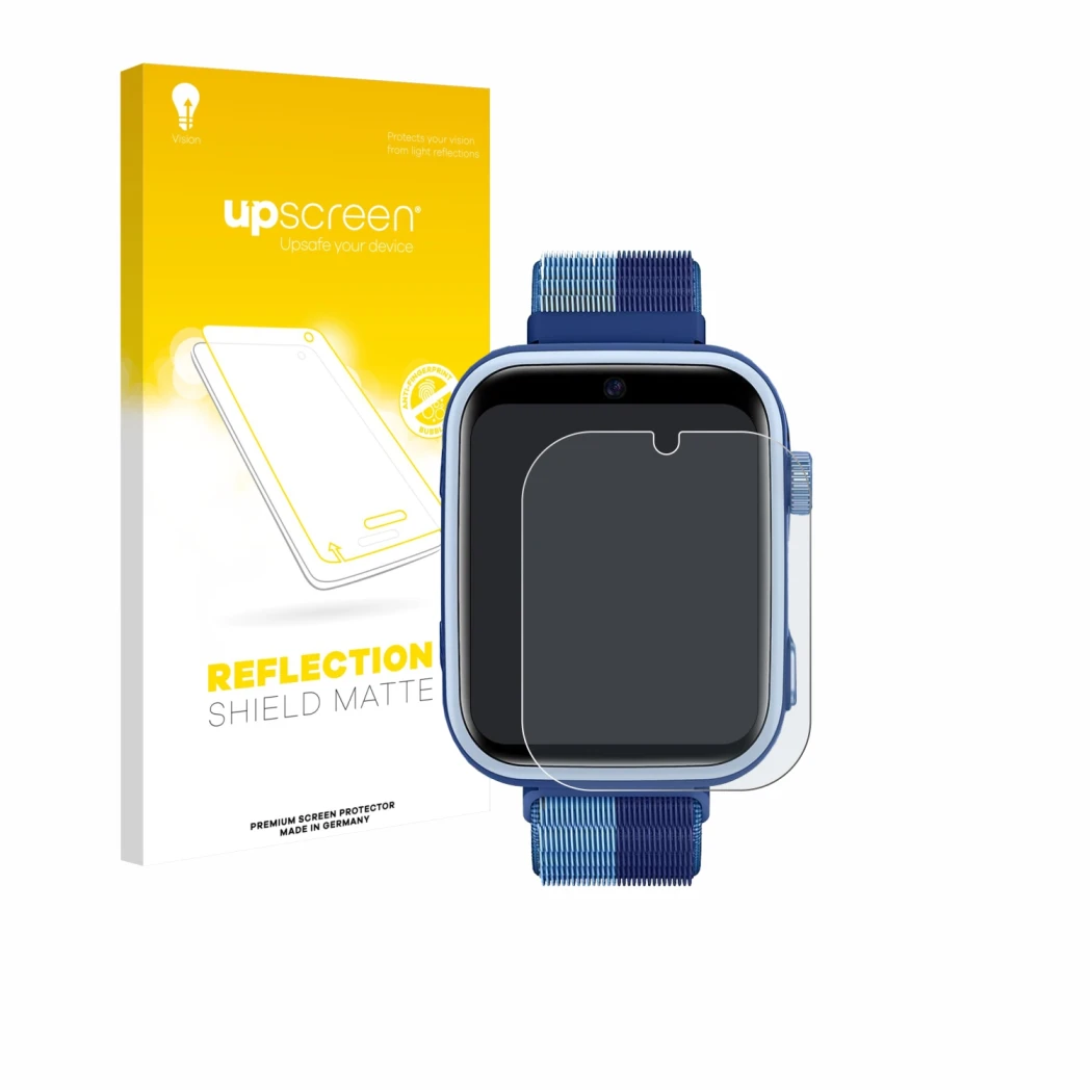 Parte frontal de un envase de producto con el logotipo de la marca upscreen. Al lado se muestra el dispositivo Oliimptek T45 c