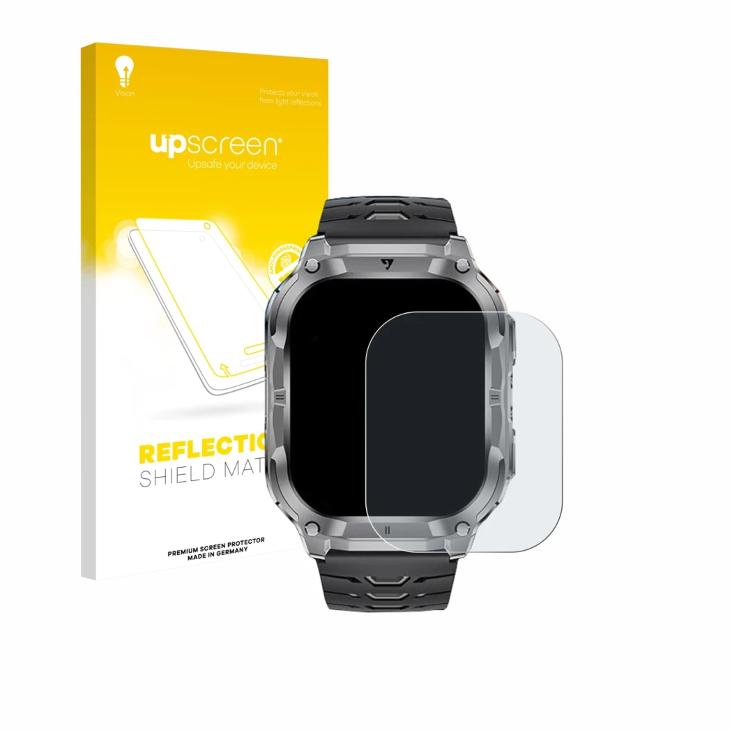 Parte frontal de un envase de producto con el logotipo de la marca upscreen. Al lado se muestra el dispositivo LIGE EF22 2