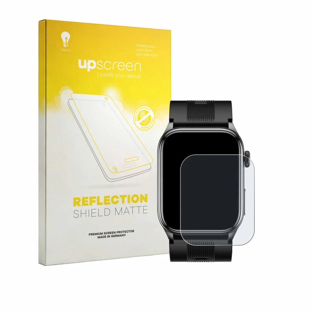 Parte frontal de un envase de producto con el logotipo de la marca upscreen. Al lado se muestra el dispositivo Knauermann Pro