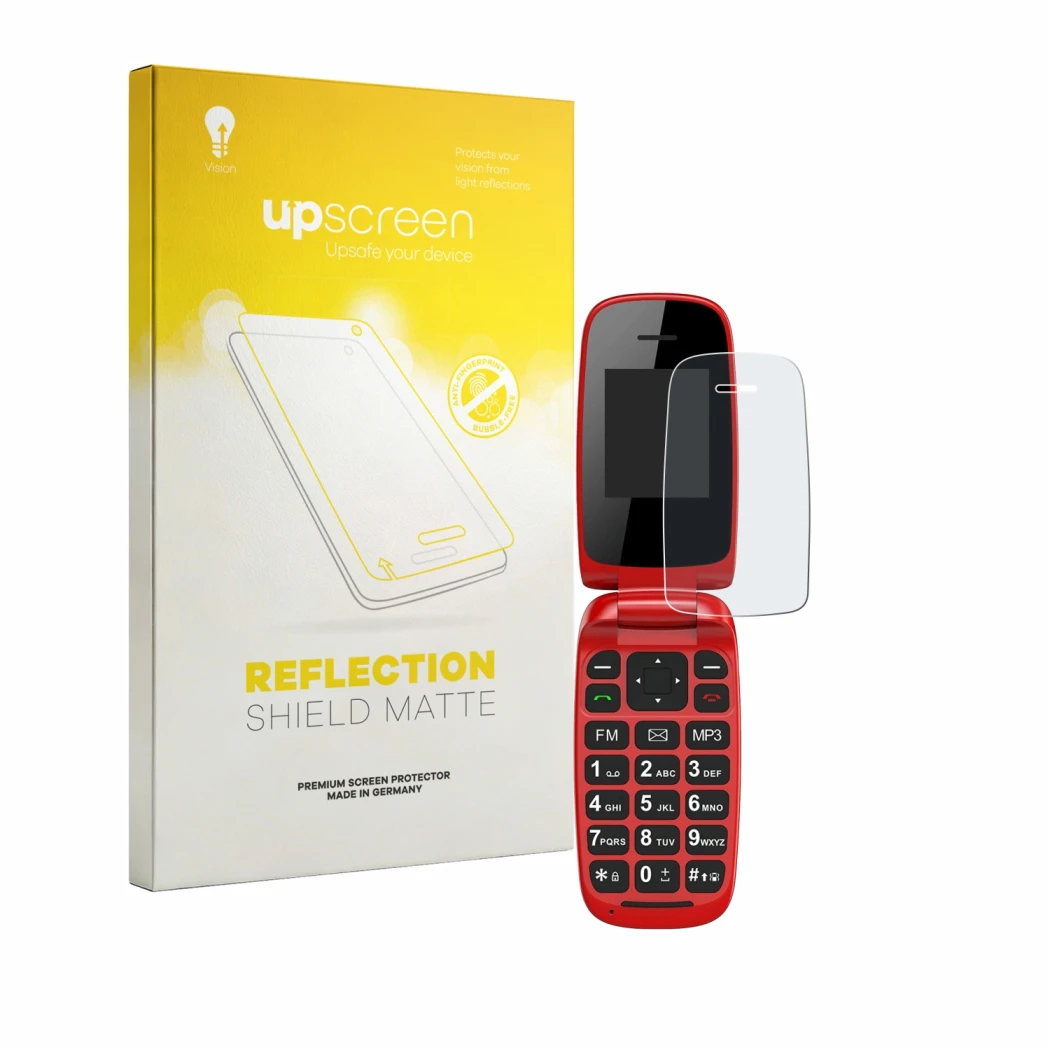 Parte frontal de un envase de producto con el logotipo de la marca upscreen. Al lado se muestra el dispositivo Chakeyake R341 