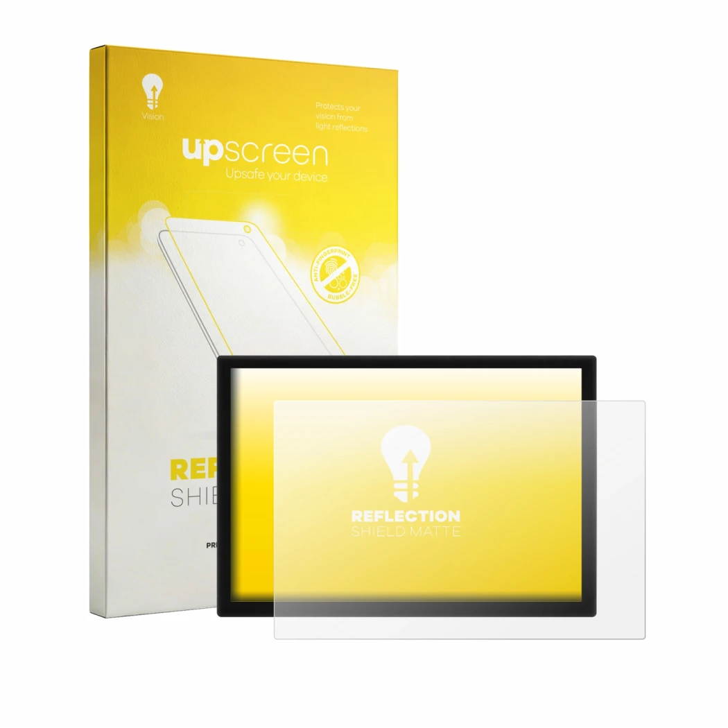 Parte frontal de un envase de producto con el logotipo de la marca upscreen. Al lado se muestra el dispositivo WetterOnline Ho