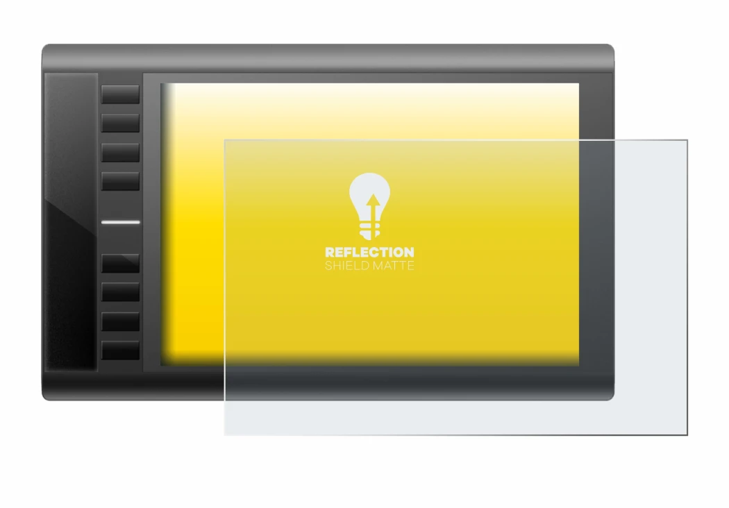 Imagen del dispositivo Ugee M708 con una amplia variedad de protectores de pantalla.