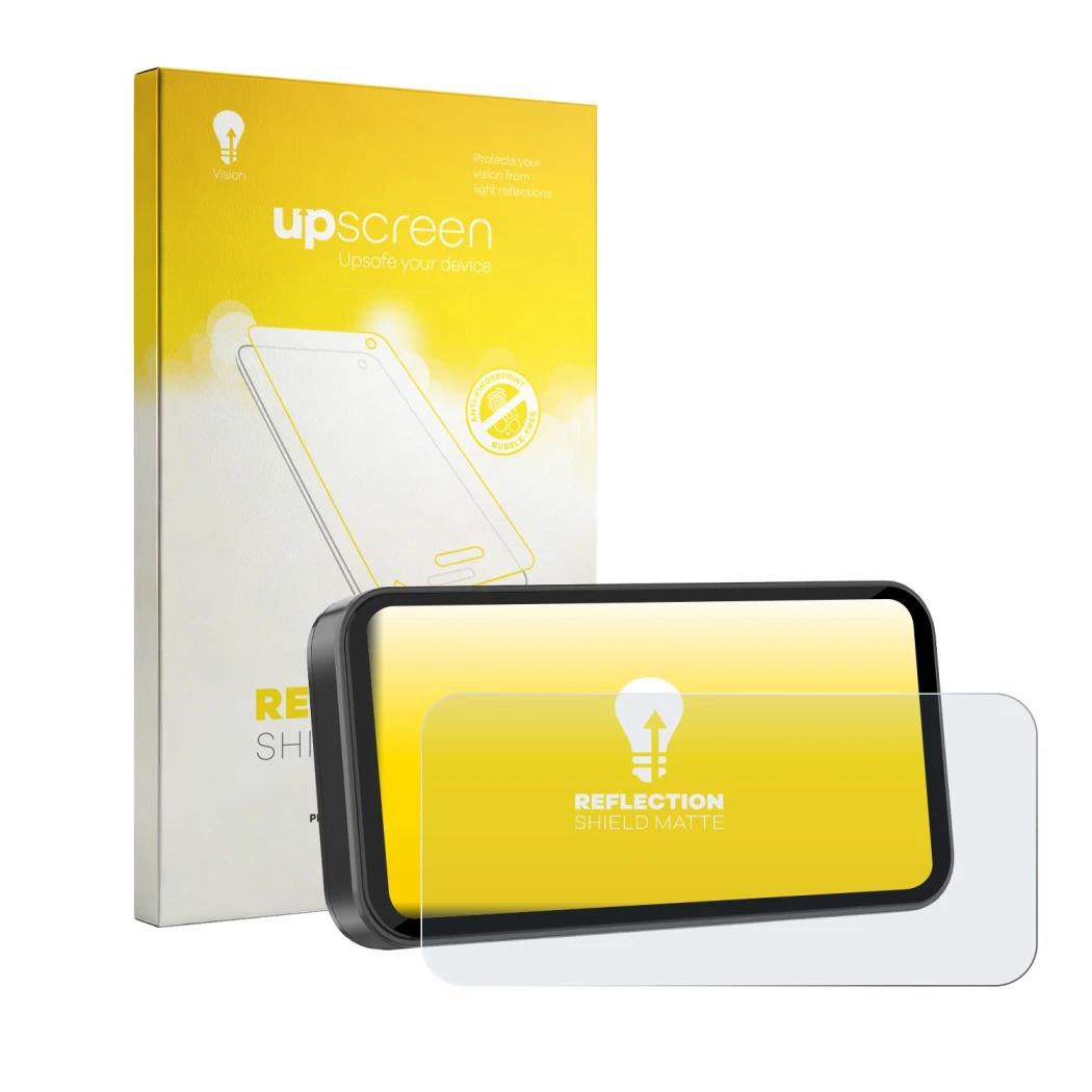 Parte frontal de un envase de producto con el logotipo de la marca upscreen. Al lado se muestra el dispositivo Carpuride 603 6