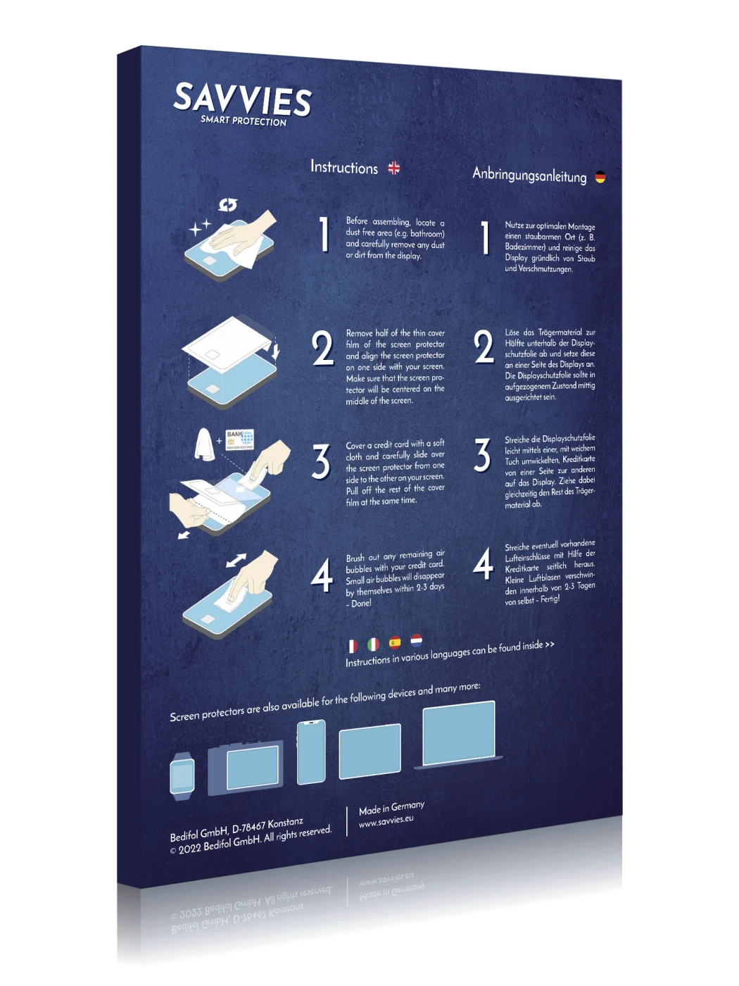 Parte trasera de un envase de producto con el logotipo de la marca Savvies