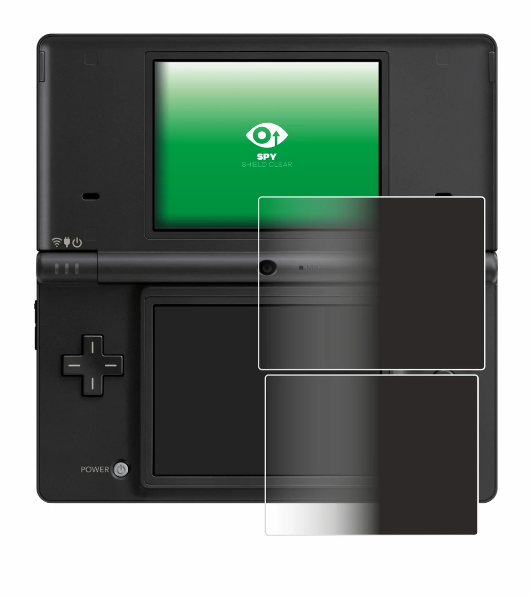 Imagen del dispositivo Nintendo DSi con una amplia variedad de protectores de pantalla.