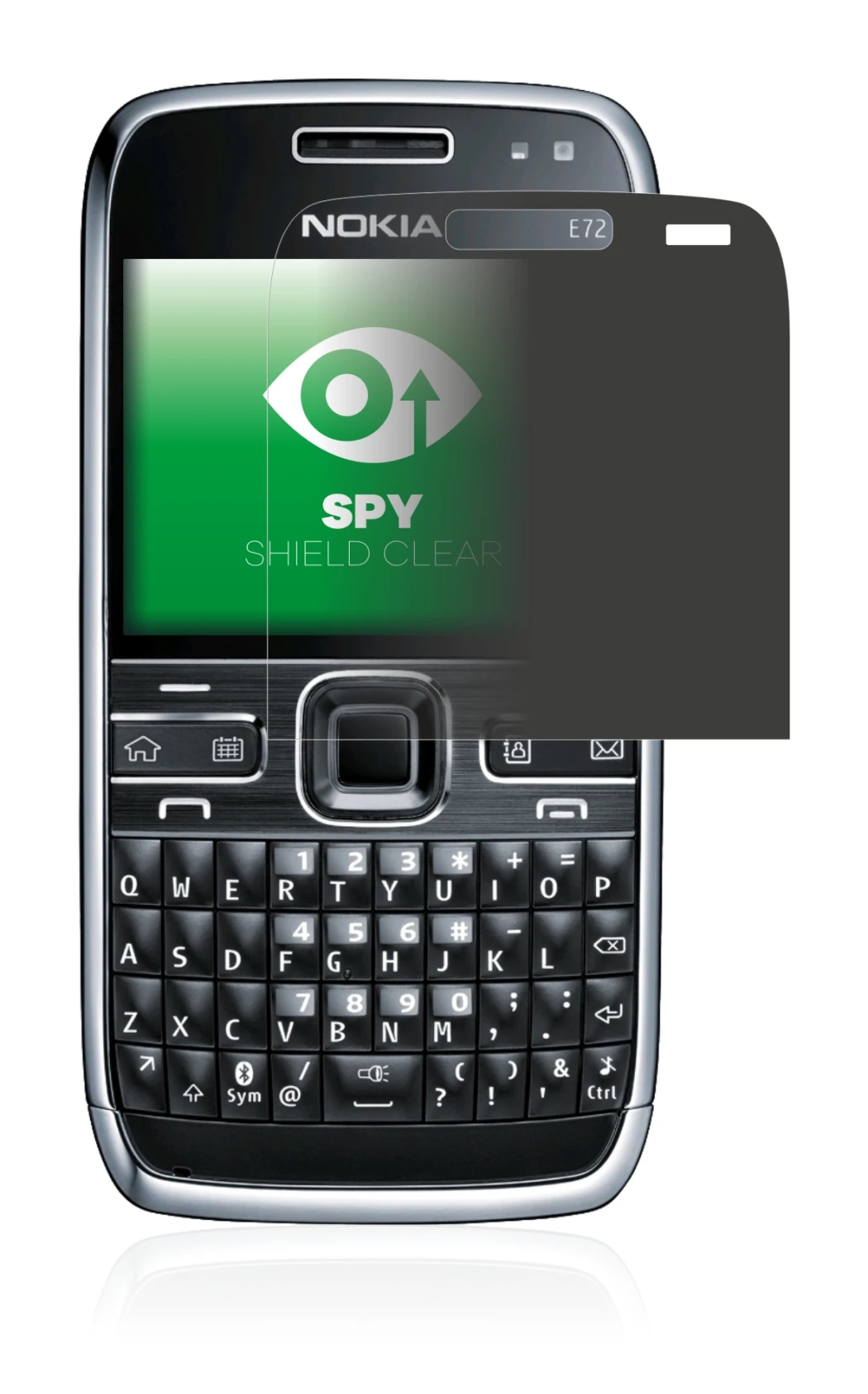 Imagen del dispositivo Nokia E72 con una amplia variedad de protectores de pantalla.