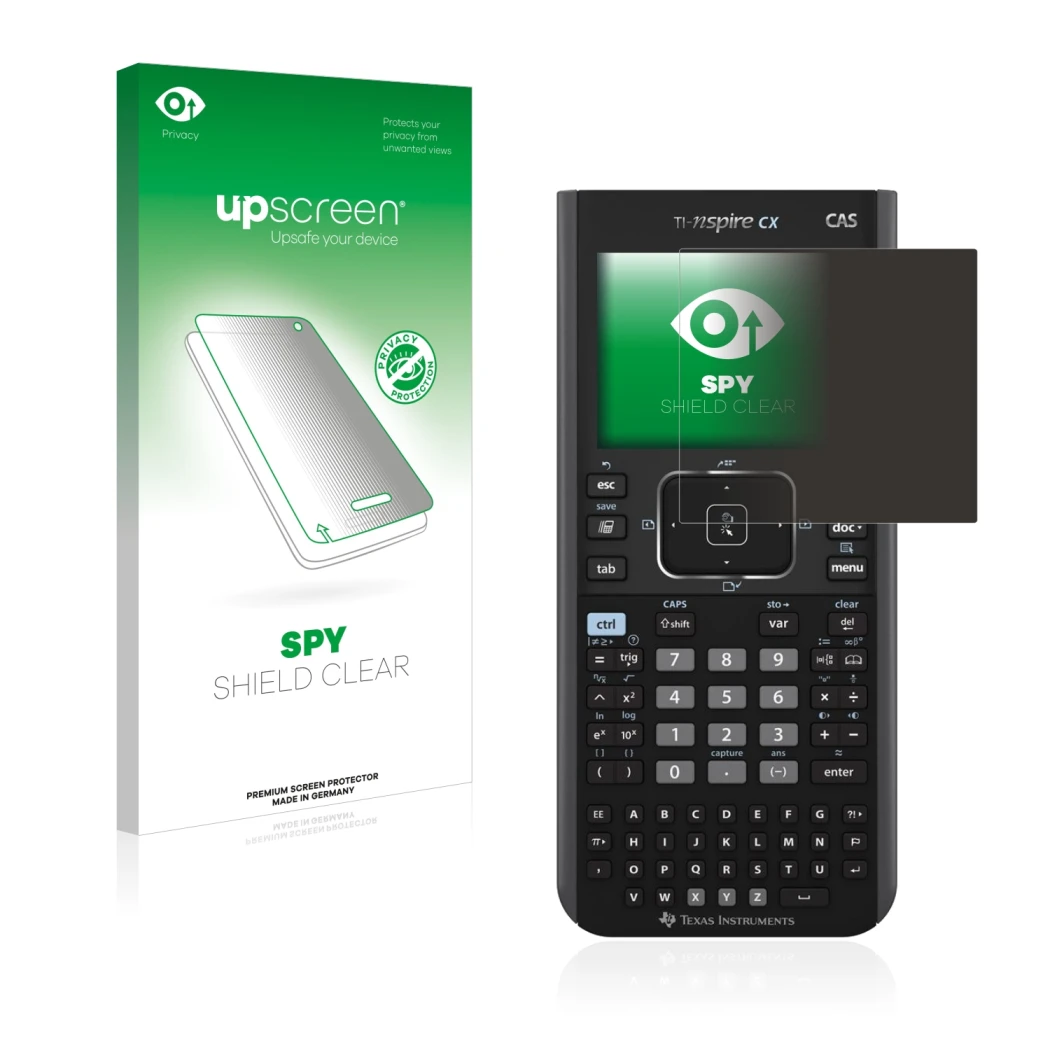 Parte frontal de un envase de producto con el logotipo de la marca upscreen. Al lado se muestra el dispositivo Texas Instrumen