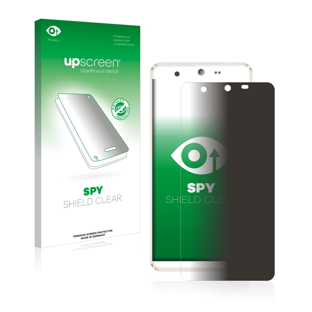 Parte frontal de un envase de producto con el logotipo de la marca upscreen. Al lado se muestra el dispositivo Kingzone N5 con