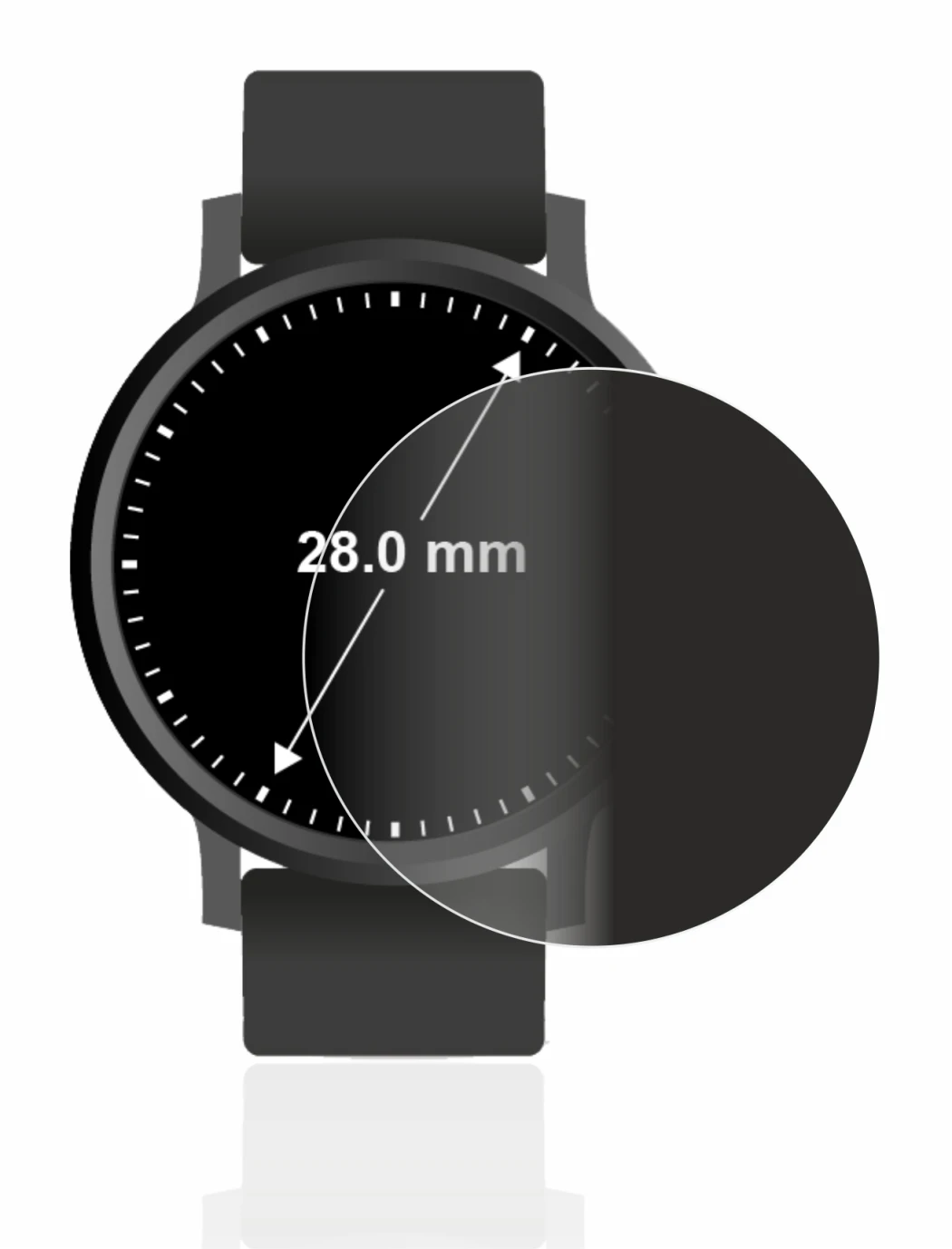 Imagen del dispositivo Circular Displays (ø: 28 mm) con una amplia variedad de protectores de pantalla.