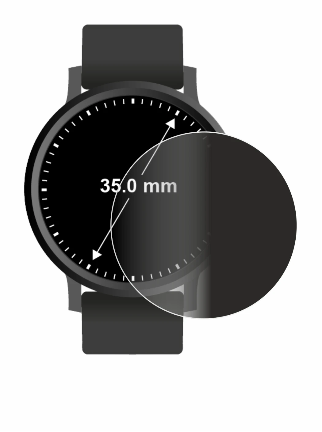 Imagen del dispositivo Circular Displays (ø: 35 mm) con una amplia variedad de protectores de pantalla.