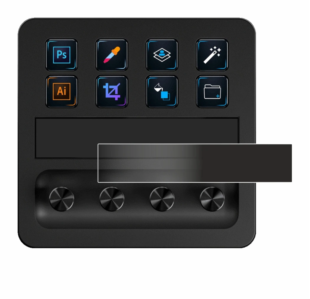 Imagen del dispositivo Elgato Stream Deck + con una amplia variedad de protectores de pantalla.