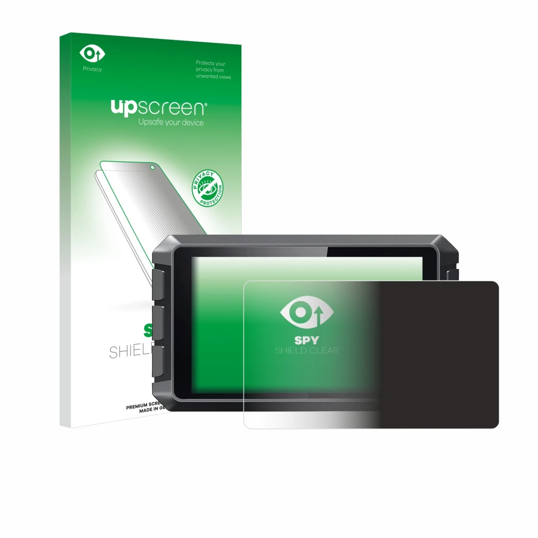 Parte frontal de un envase de producto con el logotipo de la marca upscreen. Al lado se muestra el dispositivo Creality Sonic