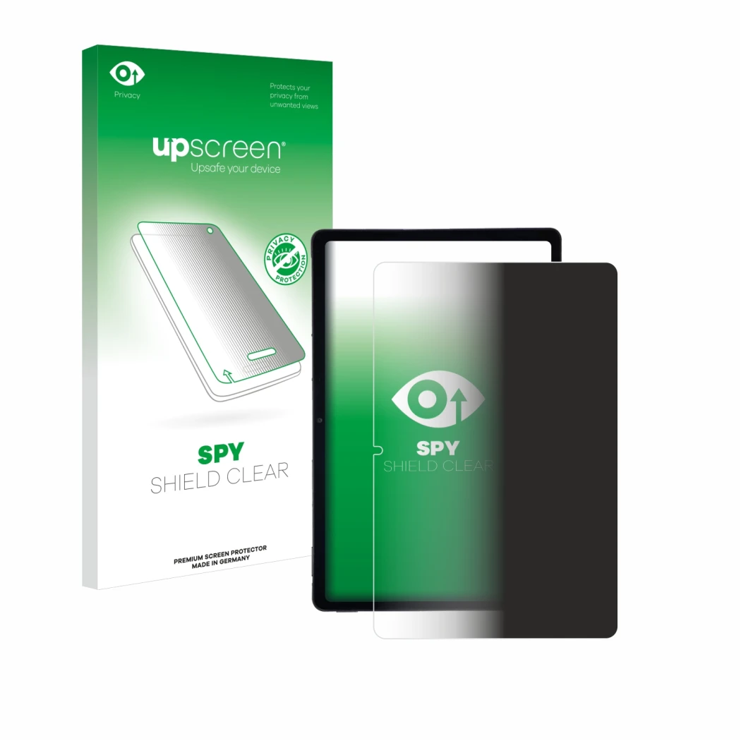 Parte frontal de un envase de producto con el logotipo de la marca upscreen. Al lado se muestra el dispositivo AGM Pad P2 con