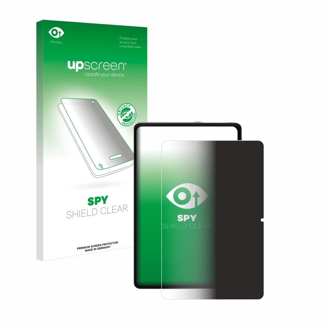 Parte frontal de un envase de producto con el logotipo de la marca upscreen. Al lado se muestra el dispositivo Xiaomi Redmi Pa