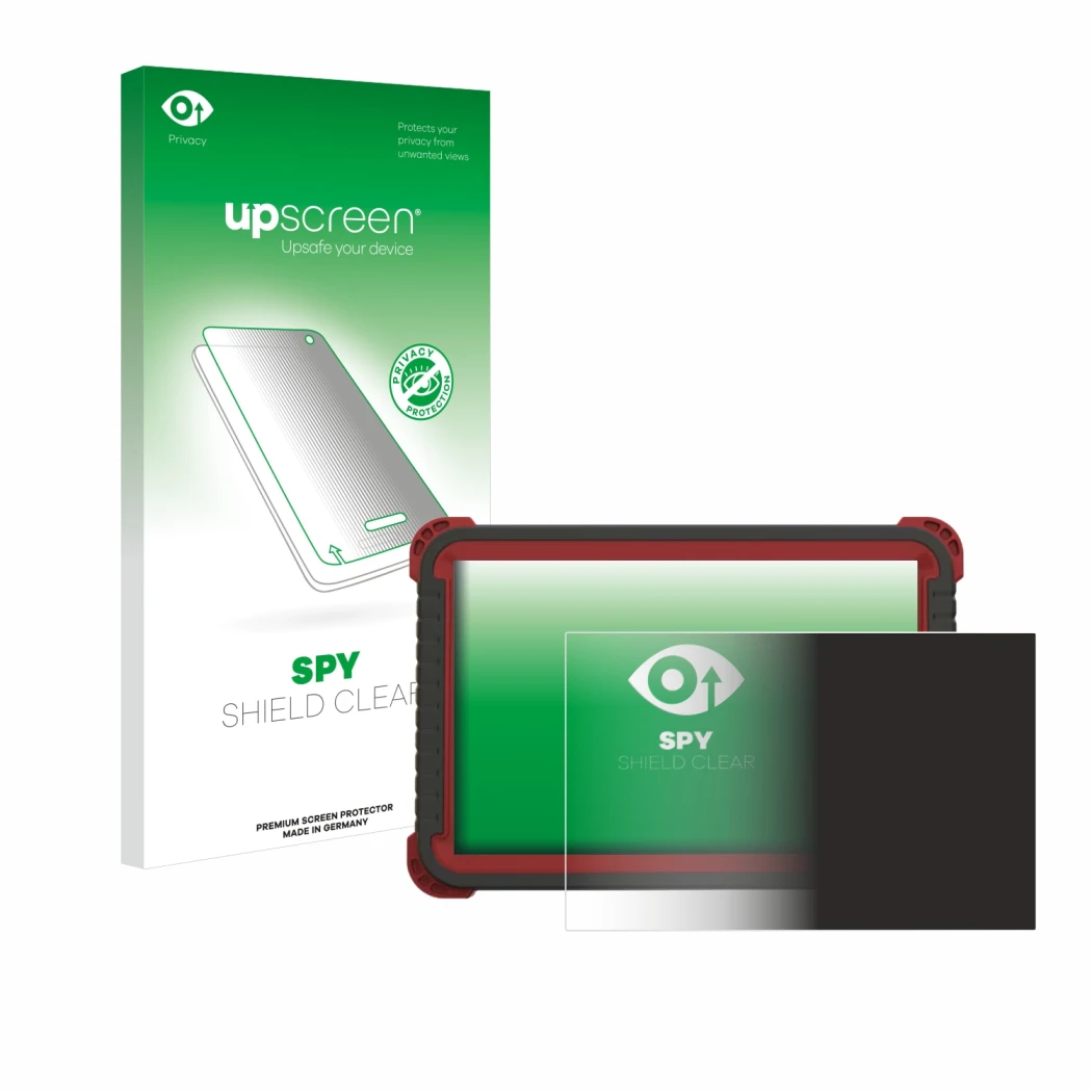 Parte frontal de un envase de producto con el logotipo de la marca upscreen. Al lado se muestra el dispositivo Thinktool Maste