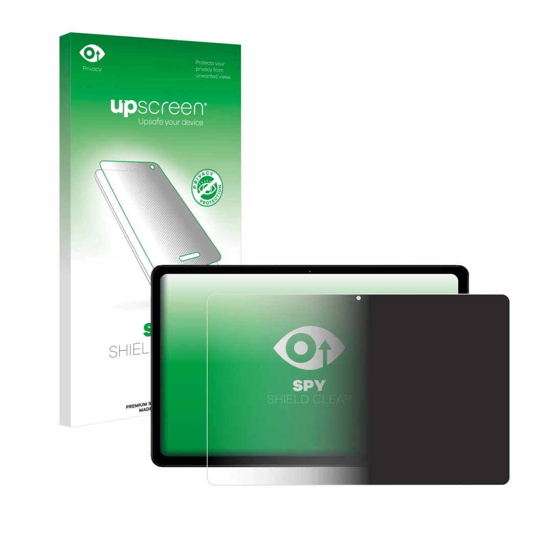 Parte frontal de un envase de producto con el logotipo de la marca upscreen. Al lado se muestra el dispositivo HMD T21 con su