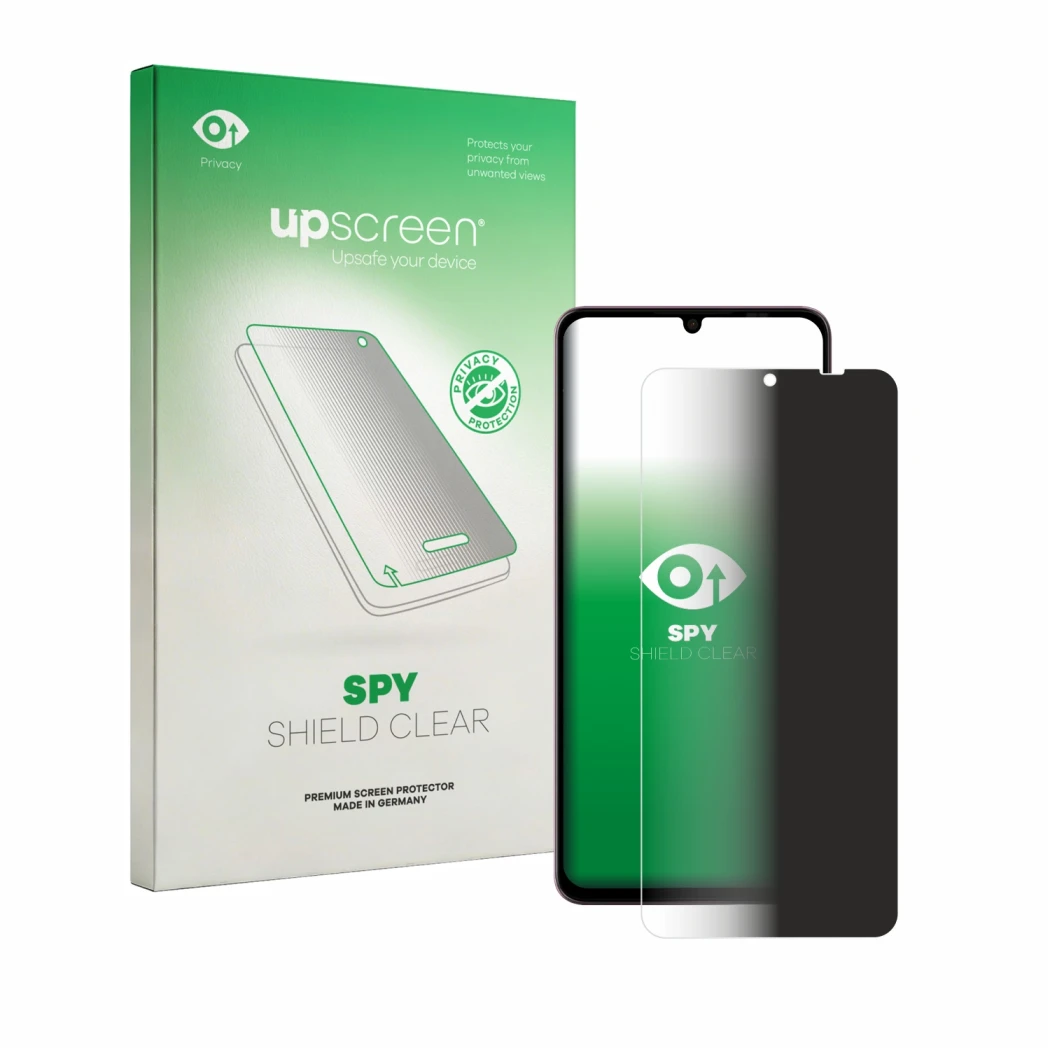 Parte frontal de un envase de producto con el logotipo de la marca upscreen. Al lado se muestra el dispositivo AI+ Pulse 2 con